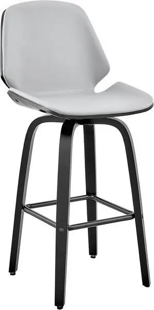 Armen Living Arabela Mid Century Modern Swivel Bar Stool for Kitchen Island Counter in Gray Faux Leather and Black Wood, 26" Seat Height