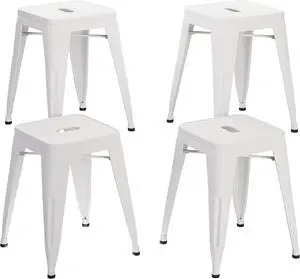 WENTMENT 18 Inch Stools Set of 4 Dining Room Chairs Vintage Stackable Backless Stools for Classroom Home Kitchen Metal Stools White