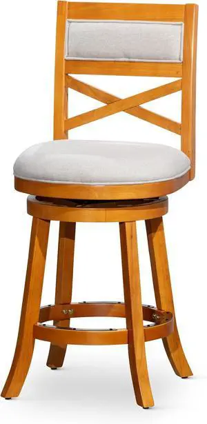 DTY Indoor Living Meeker X Back Fabric Swivel Stool, 24 Counter Height, Natural Finish, Beige Fabric Seat