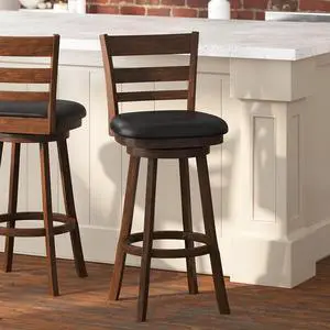 Taylor & Logan Zayne Classic Ladderback Wooden Swivel Bar Stool with Faux Leather Seat, Antique Oak/Black