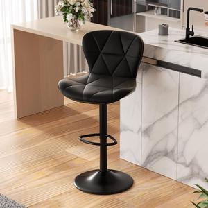 Bar Stools,Adjustable Swivel Barstools, Faux Leather Bar Chairs,Upholstered Counter Height with High Backrest for Kitchen Island, Black