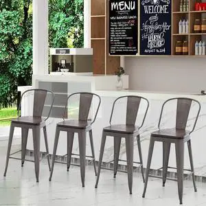 Tongli Metal Counter Height Bar Stools Kitchen Counter Stools Set of 4 Dining Kitchen Chairs High Back 30 Inches Bar Chairs Stools Rusty, High Back