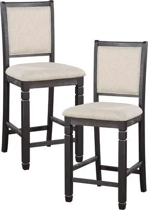 Lexicon Braun Wood Dining Room Counter Height Bar Stool Set of 2, Farmhouse Dining Chairs Set of 2, Traditional Armless Kitchen Chair, Solid Wood Frame, Padded, Easy Assembly - Black