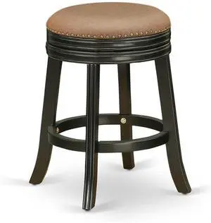 East West Furniture DVS024-112 Devers Counter Stool Bar Chair - Round Shape Brown Roast PU Leather Upholstered Pub Height Backless Chairs, 24 inch Height, Black