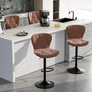 Bar Stools Set of 4,Adjustable Swivel Barstools, Faux Leather Bar Chairs,Upholstered Counter Height with High Backrest for Kitchen Island,Light Brown
