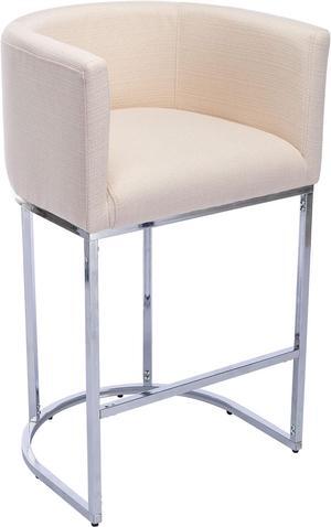 VESCASA 29" H Bar Height Bar Stool with Barrel Back and Arms, 4.5" H Upholstered Seat Cushion Linen Modern Kitchen Island Chair with Chrome Metal Frame for Kitchen Island, 1 PCS, Cream
