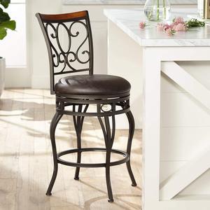 Kensington Hill Trevi Bronze Metal Swivel Bar Stool Brown 26 1/2" High Traditional Faux Leather Upholstered Round Cushion with Backrest Footrest for Kitchen Counter Height Island Home Shed
