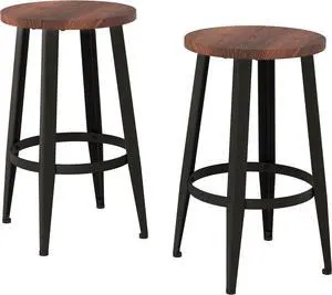 Lavish Home Set of 2 Counter-Height Bar Stools  Modern Backless Seating Set with Metal Bases and Wood Seats for Kitchens or Dining Rooms (Brown)
