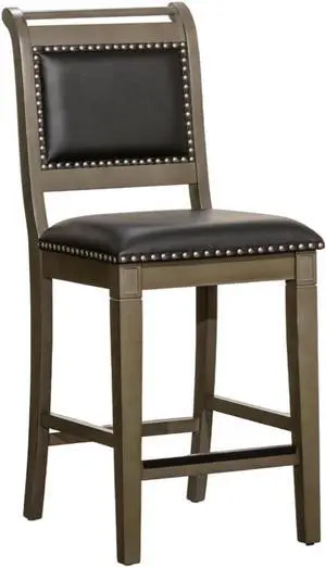 DTY Indoor Living Centennial 24" Counter Stool, Weathered Gray, Black Leather