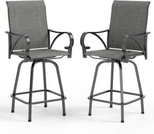 MFSTUDIO Outdoor Grey Bar Stools Set of 2, Patio Bar Height Sling Chair, Steel Frame All-Weather Resistant,Breathable Textilene Fabric, Grey