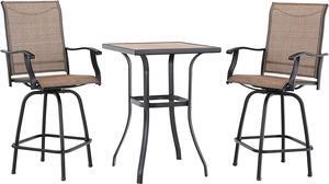 PHI VILLA 3 PCS Patio Swivel Bar Set Outdoor Furniture Bar Height Bistro Set, 2 Bar Stools and 1 Table