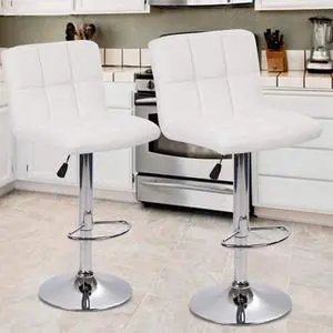 Bar Stools Set of 2 Swivel Height Adjustable Counter Stools with Back Durable PU Leather Modern Tall Kitchen Dining Chair for Living Room Pub Coffee, White