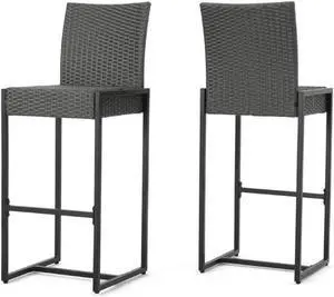 GDFStudio Conrad Patio Furniture Outdoor Bar Stools, Grey, Set of 4