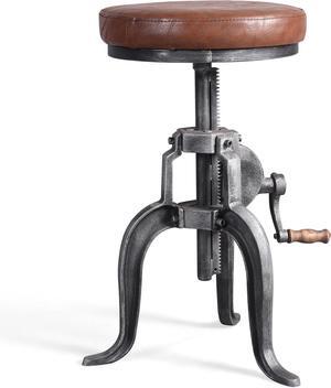 Topower Antique Industrial DIY Crank Stool Cast Iron Three-Legged Chair Bar Stool PU Leather Top