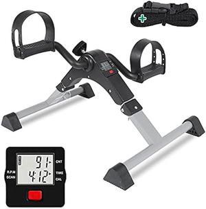 VIVIJASON Pedal Exerciser - Folding Portable Exercise Peddler - Under Desk Mini Exercise Bike for Arm/Leg Workout - Adjustable Fitness Rehab Equipment for Elderly Seniors with LCD Display