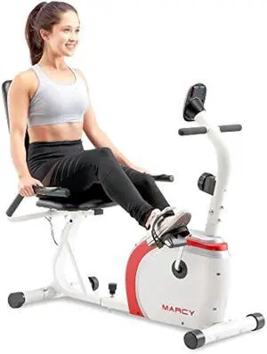 Marcy Recumbent Exercise Bike with Magnetic Resistance and Pulse Sensor NS-908R White 30.50 x 11.50 x 21.50 inches