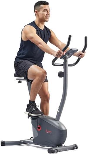 Sunny Health & Fitness Stationary Exercise Upright Bike w/Pulse Sensor & 4-Way Adjustable Seat, Cycling Machine for Home Cardio Training, Optional Resistance Bands and Free SunnyFit App Bluetooth Link