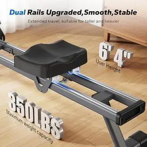 MERACH Rowing Machine, Magnetic Rower Machine for Home, 16 Levels of Quiet Resistance, Dual Slide Rail with Max 350lb Weight Capacity, App Compatible