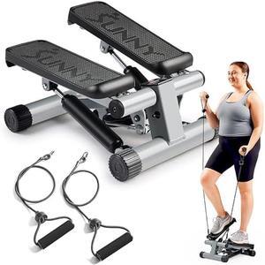 Sunny Health & Fitness Mini Stepper for Exercise at Home, Stair Step Workout Machine with Resistance Band, Fullbody Cardio Equipment, Over 300lb Weight Capacity, Optional Free SunnyFit App Connection