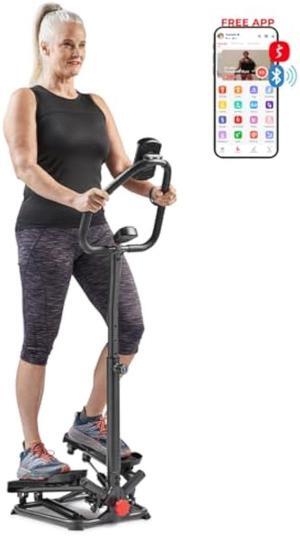 Sunny Health & Fitness Steppers for Exercise at Home Exercising Workout Cardio Climber Thigh Space Squat Twist Stepper Advanced Twisted Resistance Band Step with Optional Free SunnyFit App Connection