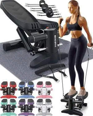 Nordic Lifting Mini Stepper & Stair Climber Machine - w/Resistance Bands Set & Non-Slip Foot Pads - Durable Construction with 330 LBS Weight Capacity - LCD Monitor