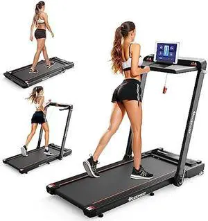 Treadmill with Incline, 3 in 1 Under Desk Treadmill Walking Pad with Removable Desk Workstation 3.5HP Foldable Compact Walking Treadmill for Home Small Office with Wristband Remote Control