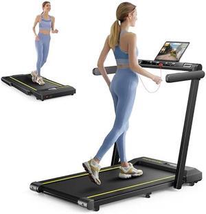 2 in 1 Folding Treadmill, 2.5HP Under Desk Treadmill Portable Walking Pad Treadmills for Home Office with Dual LED Display, Large Running Area, App & Bluetooth Speaker, 0.6-10MPH