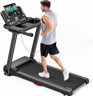 Treadmills for Home, 3.0HP Quiet Brushless Folding Treadmill with Heart Rate Sensor, Dual Cushion System, 300lbs Weight Capacity, Holder for Cup & Phone