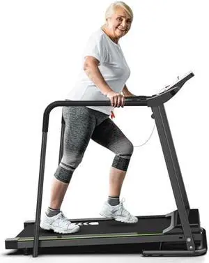Redliro Walking Treadmill for Senior with Long Handrail, 300 lbs Capacity, Recovery Fitness Exercise Machine Foldable Treadmills for Home with Holder LCD Display, Holder for Phone & Cup