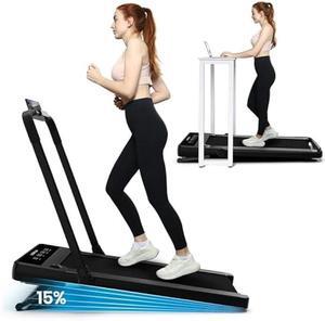 Treadmills for Home with 15% Auto Incline, 2 in 1 Foldable Treadmill with Remote Control, Incline Under Desk Walking Pad Treadmill with HIIT Modes, Low Noise Folding Treadmill