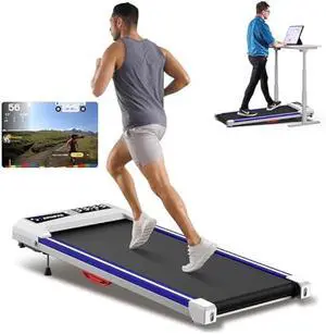 WELLFIT 10% Incline Walking Pad, 265/300+lbs Capacity Under Desk Treadmills, 29lb Lightweight Smart Treadmill with Widen Belt, Portable Treadmills Work with KINOMAP Apple Health for Home Office Small