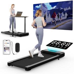 Smart Walking Pad Treadmill, Under Desk Treadmill for Office with Pitpat APP, Portable Walking Pad for Home Small, 2.5HP Compact Running Machine with Remote Control & LED Display, 300lbs Capacity