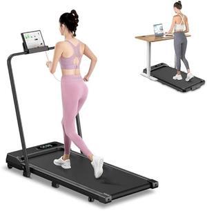 Foldable Walking Pad with Handle Bar, Folding Treadmill Portable Under Desk for Home Office 4 in 1, Safety Lock, Remote Control, 300 LB Capacity