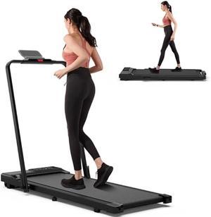DeerRun 3 in 1 Walking Pad Treadmill, 300 Weight Capacity Foldable Treadmill, 3.0HP Low Noise Under Desk Treadmills for Home Office with Remote & APP