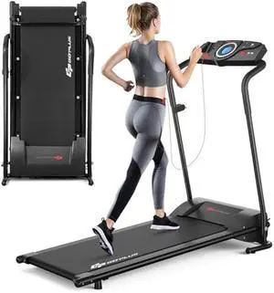 Goplus Compact Folding Treadmill for Home, Electric Walking Running Machine, Low Noise, Built-in 2 Workout Modes and 12 Programs, with Display