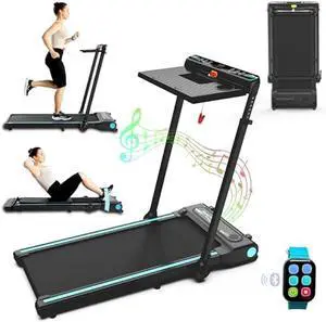 Ksports Walking Pad & Folding Treadmill  2.5HP, Sit-Ups Mat, Bluetooth App, Portable Wheels | Incline, Desk, Dual Displays, 308 lbs & 265lbs Capacity