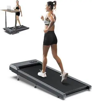 10% Incline Walking Pad Treadmill 300 lb Capacity, Under Desk Treadmill for WFH, Voice Controlled Small Desk Treadmill Work with KINOMAP Apple Health, Portable Treadmill for Home,Office, Apartment