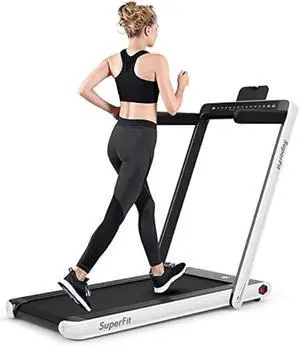 GYMAX Walking Pad, 2.25HP Dual Display Foldable Treadmill for Home with Remote/Smart App Control, Portable Compact Treadmill for Office Under Desk, Folding Running Machine for Small Spaces