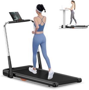 Folding Walking Pad Treadmill with Handle, 42×16.5 Wide Belt & Super Anti-Shock, Ultra Quiet <45dB, Foldable Treadmill for Home Office, Safety Lock, 300 LB Capacity