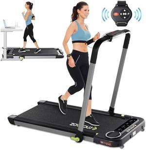 2 in 1 Walking Pad Treadmill Under Desk with Bluetooth Speaker, 2.5HP Running Jogging Machine Wrist Watch Control Max 265lbs Weight for Home Office Use