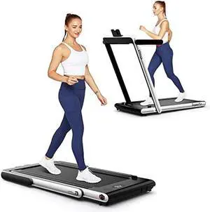 GYMAX Walking Pad, 2 in 1 Free Installation Under Desk Treadmill with LED Monitor, Smart App/Remote Control & Bluetooth Speaker, Foldable Compact Running Machine for Home Office Small Spaces