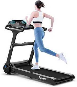 Goplus Folding Treadmill, Superfit Electric Portable Treadmill with Blue Tooth Speaker, APP Control and 16.5'' Wide Tread Belt, Running Jogging Machine for Home and Office Use