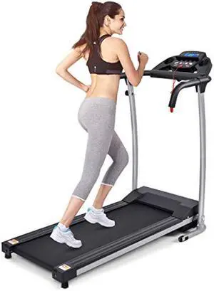 Goplus Folding Treadmill, Electric Running Machine with LED Display and Mobile Phone Holder, Portable Compact Superfit Treadmill for Home Office