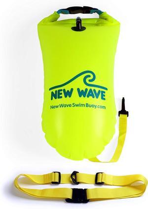New Wave Swim Buoy for Open Water Swimmers and Triathletes - Light and Visible Float for Safe Training and Racing - High Visiblity Fluo Green