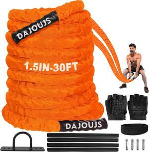 Battle Ropes for Home Gym 1.5Inch Diameter 30 FT Lengths Workout Heavy Battle Ropes for Exercise Training Weighted Ropes for Working Out Exercise Equipment with Protective Cove - Orange
