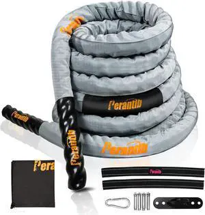 Perantlb Poly Battle Rope with Cloth Sleeve -1.25/1.5/2 Inch Diameter 30' 40' 50' Lengths -Gym Muscle Toning Metabolic Workout Fitness, Battle Ropes for Home Gym