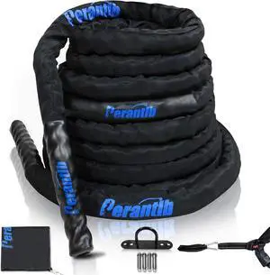 Perantlb Battle rope with wear-resistant nylon protective sleeve Heavy Battle Rope for Strength Training Home Fitness Exercise Rope Anchor Strap Kit Included