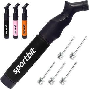 SPORTBIT Ball Air Pump with 5 Needles - Push & Pull Inflating System - Great for All Sports Balls - Volleyball, Basketball Inflator, Football & Exercise Ball Pump - Goes with Needles Set (Black)