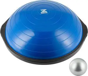 ZELUS 25in. Balance Ball | 660lb Inflatable Half Exercise Ball Wobble Board Balance Trainer w Nonslip Base | Half Yoga Ball Strength Training Equipment w 2 Bands, Pump, Extra Ball Included