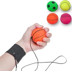4/8/16 Pack 2.36 Inch Wrist Return Ball Wristband Ball Rubber Rebound Bouncy Sport Ball (Basketball, Baseball, Soccer,Tennis) on Elastic String Wrist Exercise or Play,Gift Toy for Kids Teens Adults
